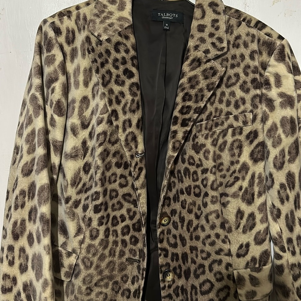 Talbots Leopard Print Blazer Jacket - Brown & Cream